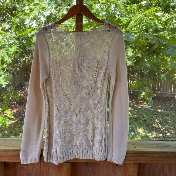 Mystree Women's Beige Lace Inset Pullover Sweater Size L. NEW - Picture 2 of 7